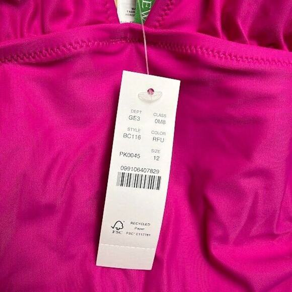 J Crew Swim Suit Womens 12 Fuscia Pink Ruched V Neck One Piece Cups Summer NWT - Picture 3 of 9